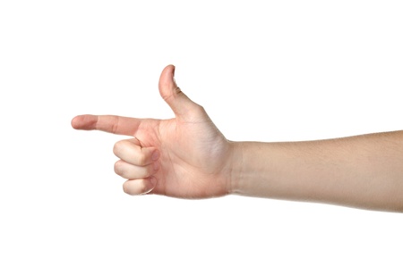 Male hand pointing a finger, isolated on white. の写真素材