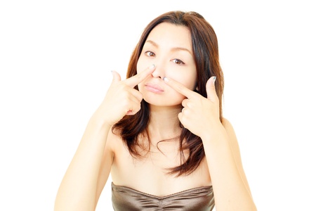 Woman uneasy look の写真素材