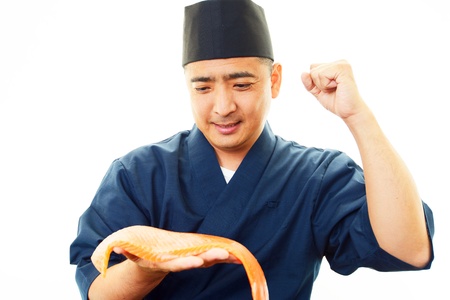 Japanese chef who cooks a dishの写真素材