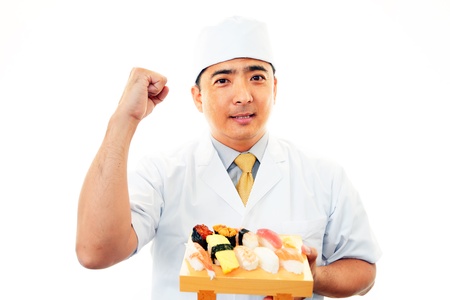 Japanese chef who cooks a dishの写真素材