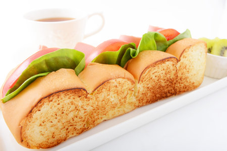 Breakfast with tasty sandwich