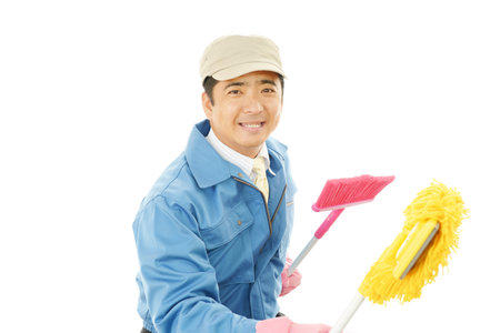 Janitorial cleaning service manの写真素材