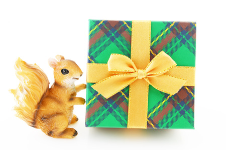 Gift with bow isolated on whiteの写真素材