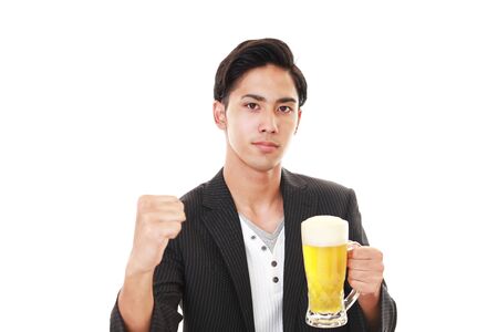 Man drinking beerの写真素材