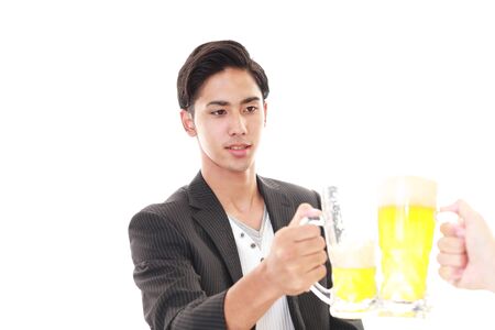 Man drinking beerの写真素材