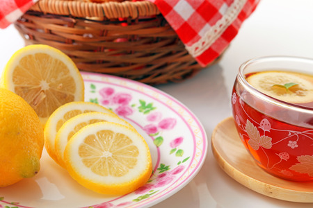 A cup of tea with lemonの写真素材