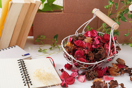 Notebooks with dried flowersの写真素材