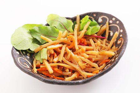 Fried burdock root and carrotの写真素材