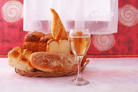 Breads with wineの写真素材