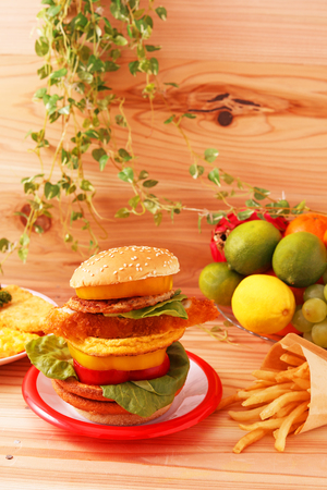 Hamburger with french friesの写真素材