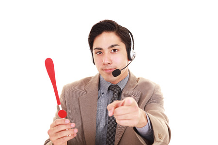 Smiling telephone operatorの写真素材