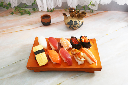 Japanese traditional cuisine Sake and sushi.の写真素材