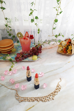 Fashionable accessory with lipsticks.の写真素材