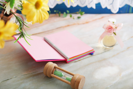 Notebook and pen on the desk.の写真素材