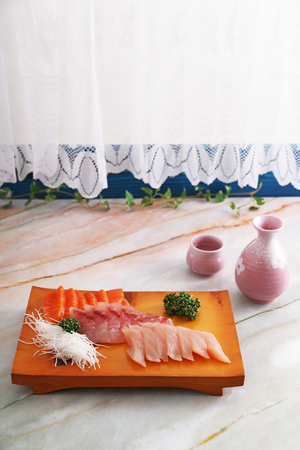 Japanese traditional cuisine sushi and sakeの写真素材