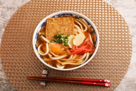Japanese cuisine udon noodles in a bowlの写真素材