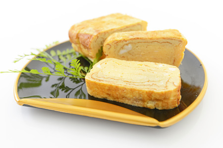 Japaneses rolled omelets on the plateの写真素材