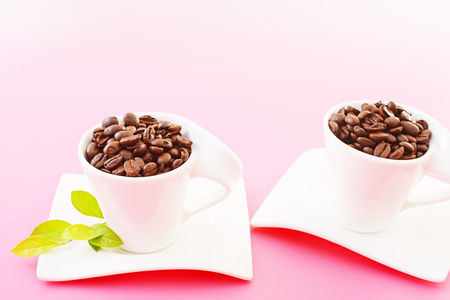 Two cups of coffee beansの写真素材