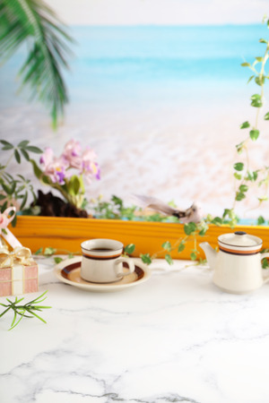 Delicious cup of coffee on the tableの写真素材