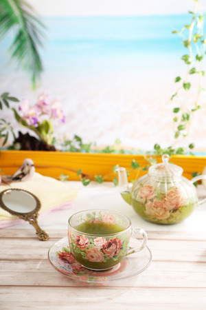 A cup of tea with potの写真素材