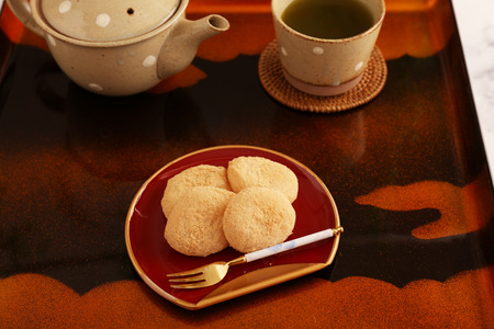 Japanese traditional delicious sweets in a dishの写真素材