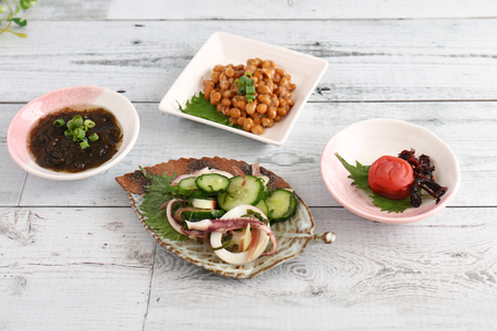 Delicious Japanese cuisines on the dining tableの写真素材
