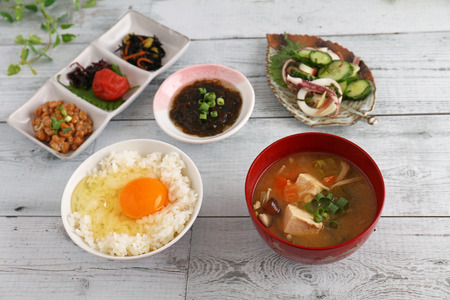 Delicious Japanese cuisines on the dining tableの写真素材