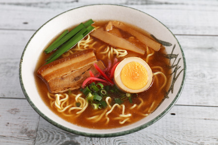 Delicious ramen noodles in a bowlの写真素材