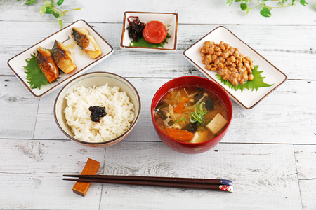 Delicious Japanese cuisines on the dining tableの写真素材