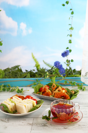Healthy and tasty lunch on the dining tableの写真素材