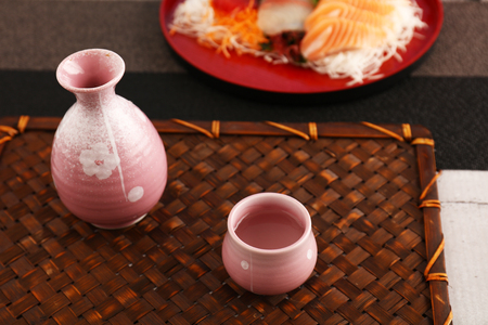 Japanese traditional cuisine sashimi and sakeの写真素材