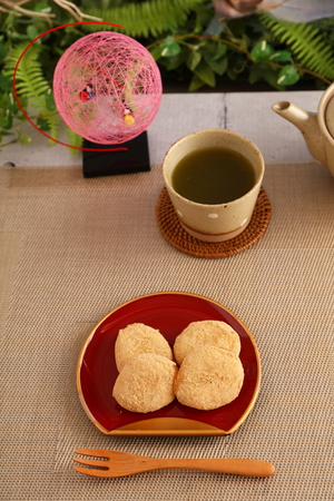 Japanese traditional delicious sweets and green teaの写真素材