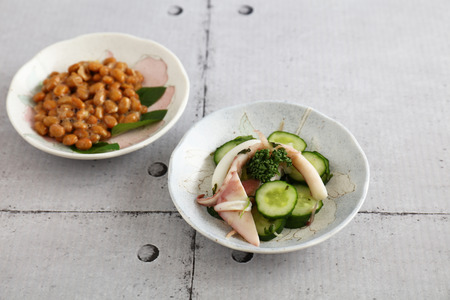 Delicious Japanese cuisines on the dining tableの写真素材