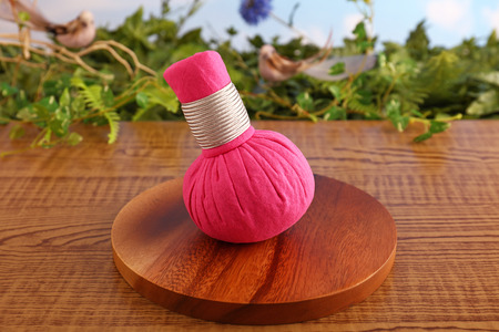 Herbal compress ball for spa treatmentの写真素材