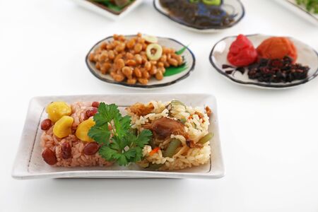 Delicious Japanese cuisines on the dining tableの写真素材