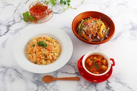 Delicious meals on the dining tableの写真素材