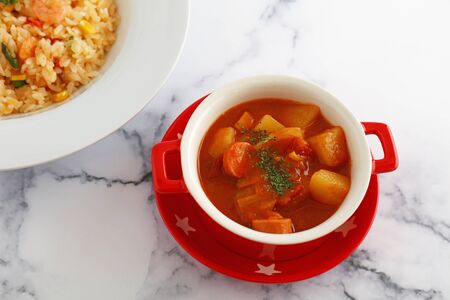 Delicious meals on the dining tableの写真素材