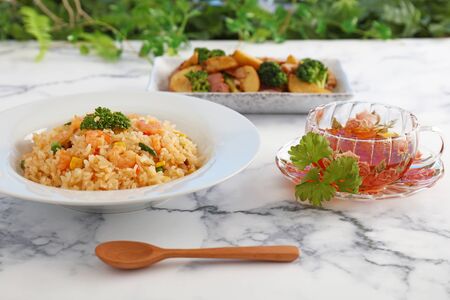 Delicious meals on the dining tableの写真素材