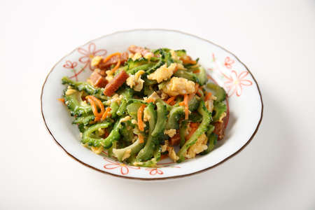 Delicious stir fried bitter gourd with pork.の写真素材