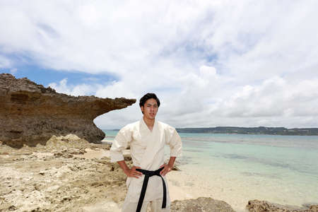 The man who relaxes on the beach.の写真素材