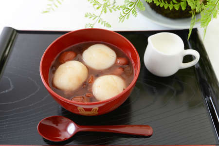Adzuki-bean soup with last cake.の写真素材