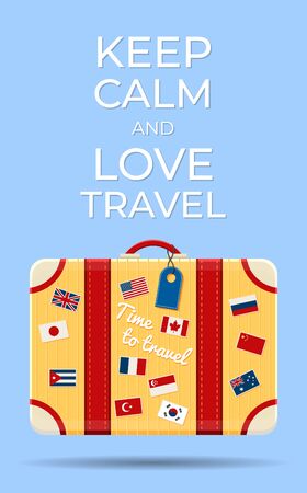 Stylish Orange Suitcase. Time to travel. Trip to World. Vacation. Holidays.のイラスト素材