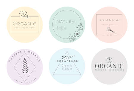 Set of elegant and luxury signs for beauty, natural and organic products, cosmetics, spa and wellness. Vector illustrations for graphic and web design, marketing materialのイラスト素材