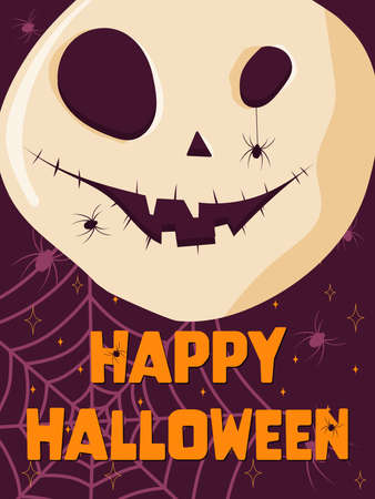 Vector set of Halloween party invitations or greeting cards with handwritten. Evil pumpkin, Evil skull, Evil spirits, Headstone in the cemeteryのイラスト素材