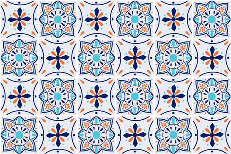 Talavera seamless pattern. Ceramic tableware, folk print. Azulejos portugal. Turkish ornament. Moroccan tile mosaic. Spanish porcelain. Spanish pottery.のイラスト素材