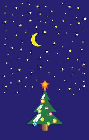 Spruce tree at night stars shine and the moon as card or backgroundのイラスト素材