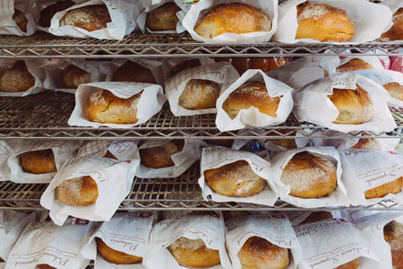 Packed bread on the shielf in market