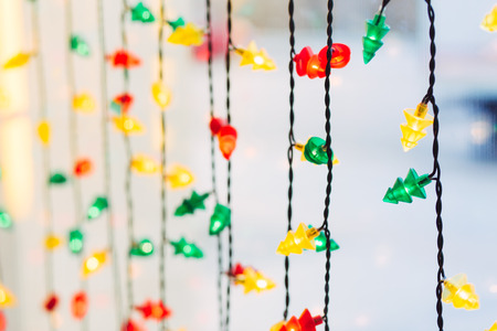 Garland blurred Christmas colorful lights backgroundの写真素材