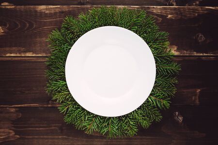 Christmas food frame on the wooden tableの写真素材