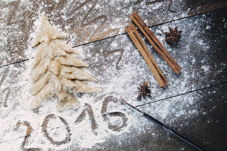 Brush painting 2016 on flour on rustic backgroundの写真素材
